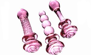 3 Pcs Set Rose Crystal Glass Anal Masturbation Plug Dildo Pink Prostate Massage Sex Toys For Men Woman - 2
