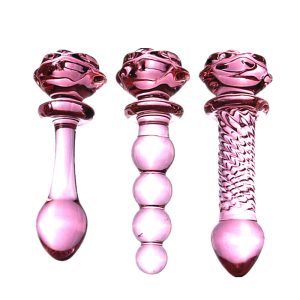 3 Pcs Set Rose Crystal Glass Anal Masturbation Plug Dildo Pink Prostate Massage Sex Toys For Men Woman