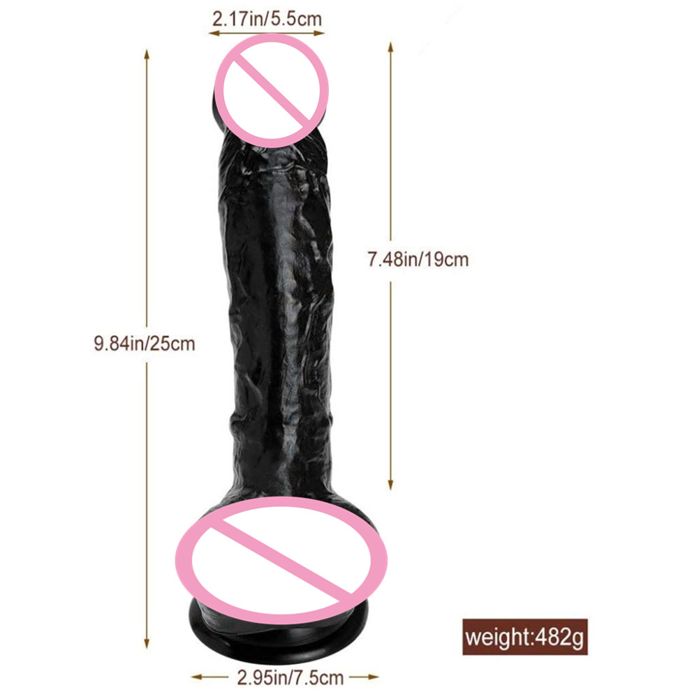 Large 25cm Realistic Black Dildo Gspot Stimulation Soft Silicone Suction Cup Base Anal Sex Toy For Women - 3