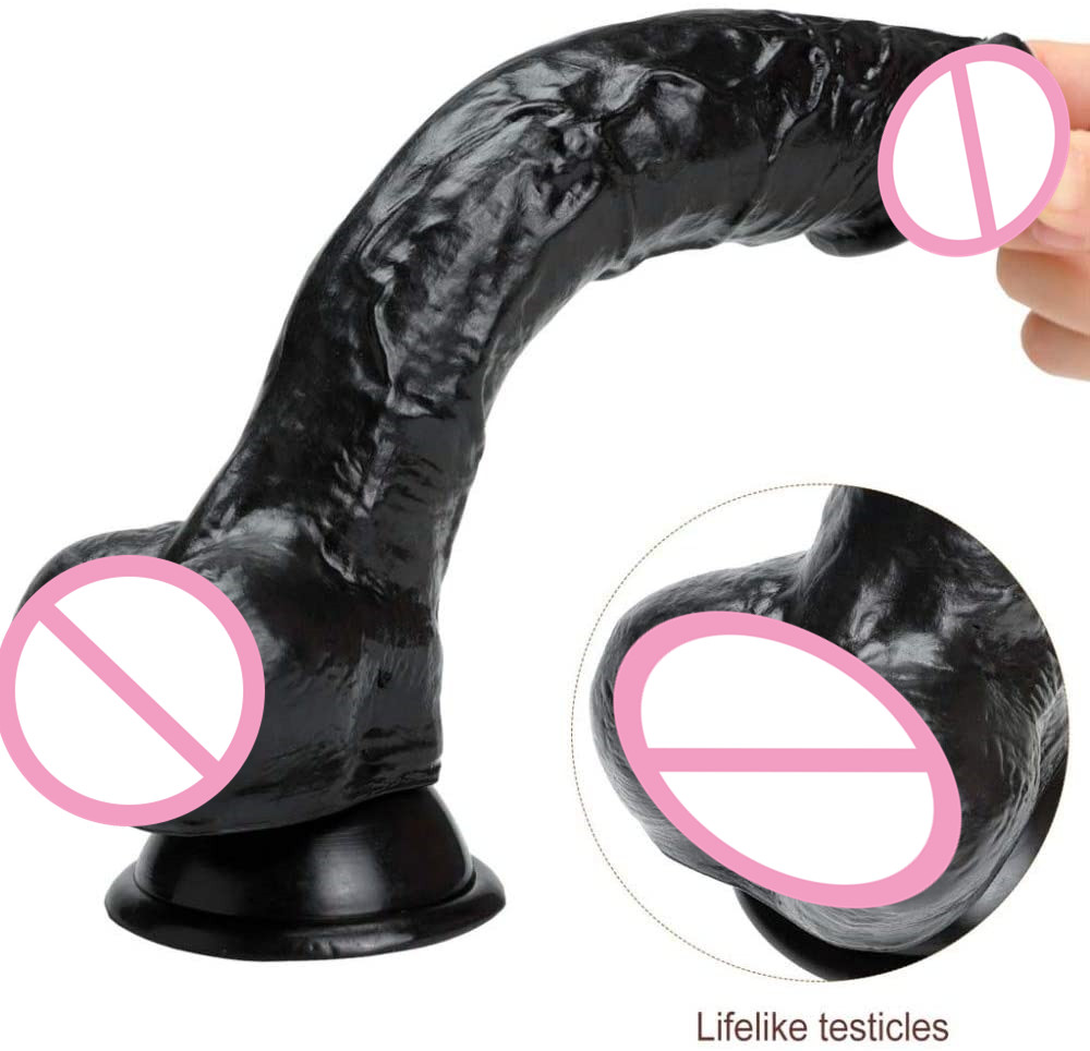 Large 25cm Realistic Black Dildo Gspot Stimulation Soft Silicone Suction Cup Base Anal Sex Toy For Women - 1