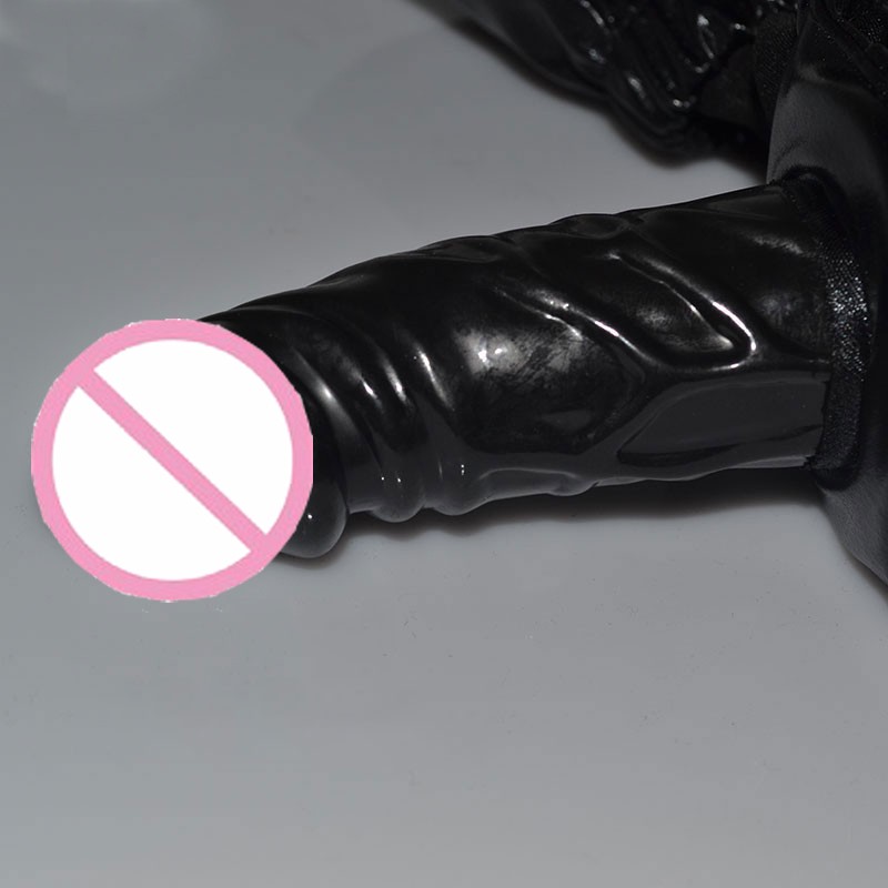 Unisex Faux Leather Latex Masturbation Pants With Anal Dildo Penis Plug Chastity Underwear Toy - 5