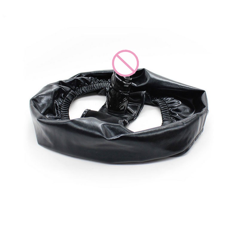 Unisex Faux Leather Latex Masturbation Pants With Anal Dildo Penis Plug Chastity Underwear Toy - 4