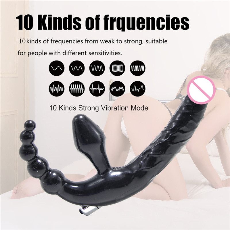 10speed Dual Action Vibratordildo With Anal Beads Strapon Sex Toy For Women Couples Lesbians - 3