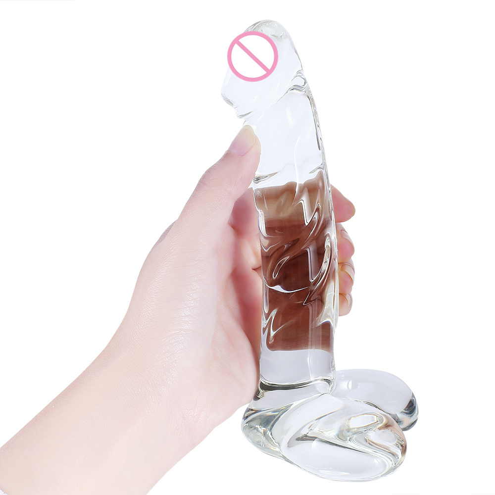 Crystal Glass Dildo Realistic Artificial Penis Womens Masturbation Aid Transparent Pyrex Anal Toy - 3