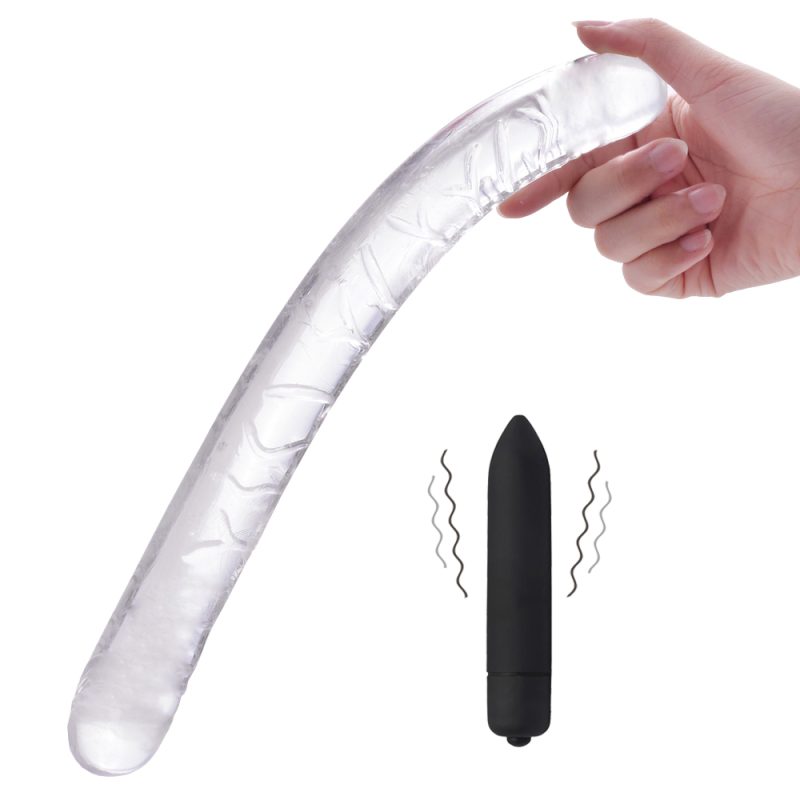 Double Long Dildos Dual Vagina Anal Stimulate Flexible Transparent Penis Dick Vibrator Sex Toys For Women Anus Plug