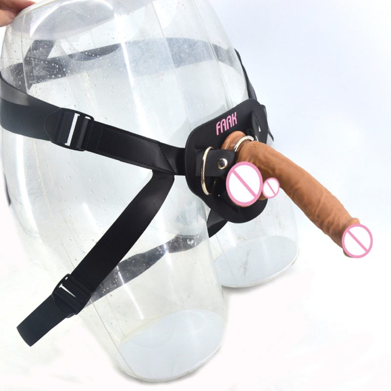 Double Layer Strapon Dildo Realistic Penis Soft Silicone Dick Suction Skin Color Lesbian Women Flirt Masturbate Sex Toys - 2