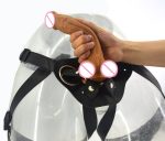 Double Layer Strapon Dildo Realistic Penis Soft Silicone Dick Suction Skin Color Lesbian Women Flirt Masturbate Sex Toys - 3