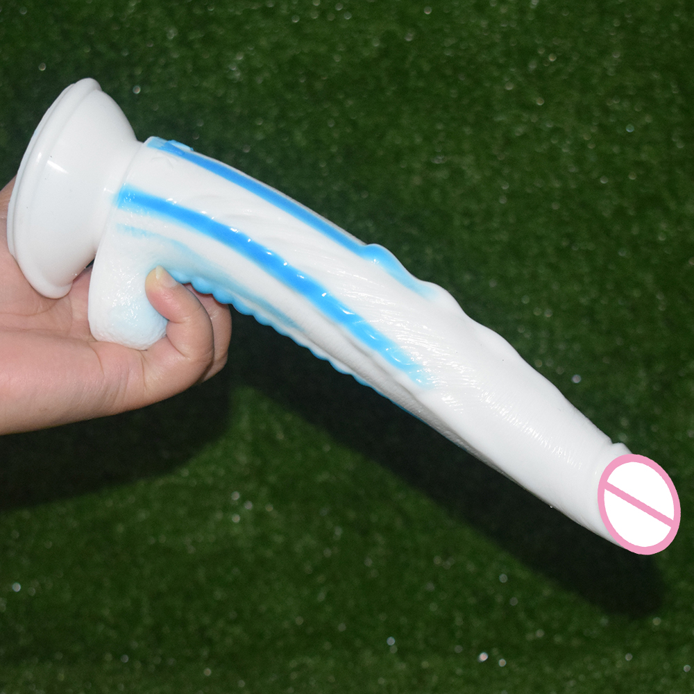 Nuun 10inch Dragonthemed Dildo Gspot Stimulator Fetish Erotic Sex Toy Sharp Bluewhite Long Anal Plug For Women - 18
