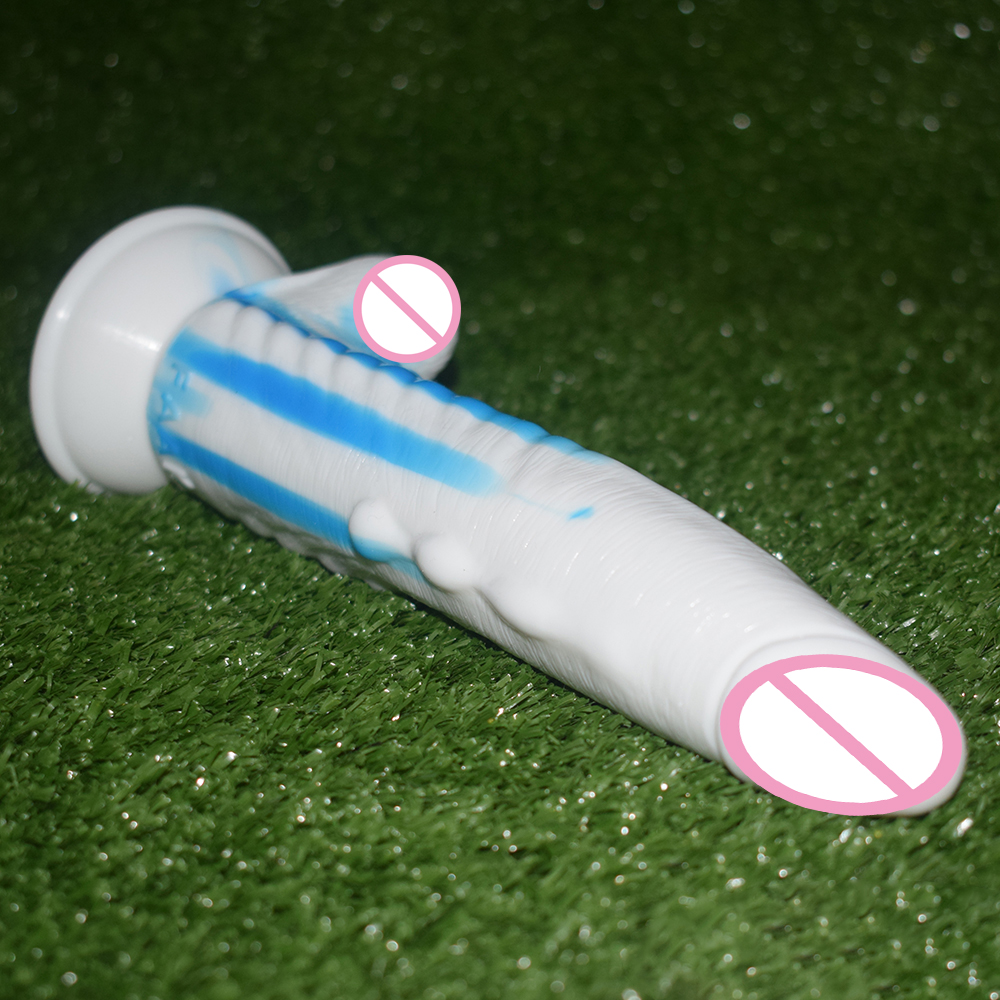 Nuun 10inch Dragonthemed Dildo Gspot Stimulator Fetish Erotic Sex Toy Sharp Bluewhite Long Anal Plug For Women - 10