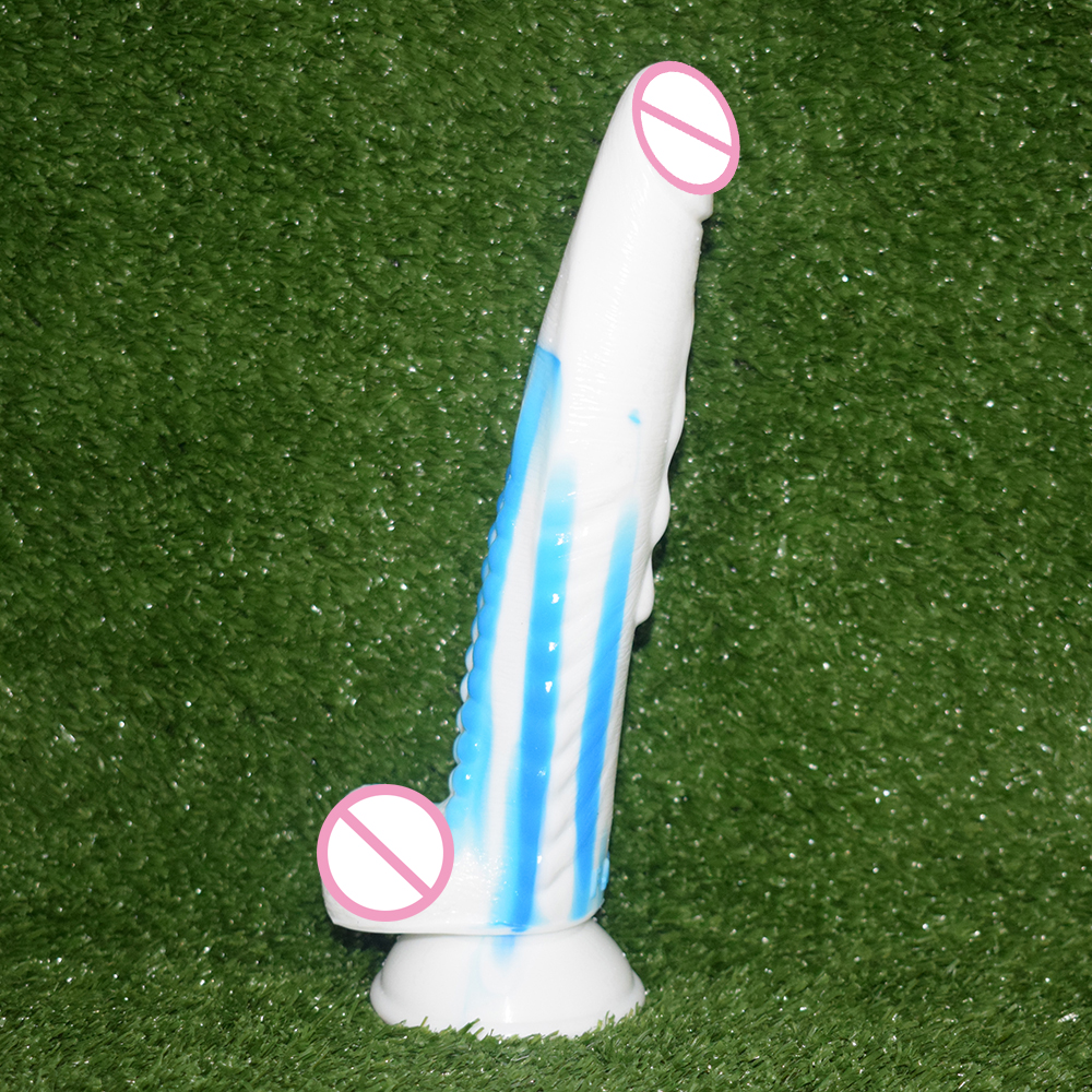 Nuun 10inch Dragonthemed Dildo Gspot Stimulator Fetish Erotic Sex Toy Sharp Bluewhite Long Anal Plug For Women - 9