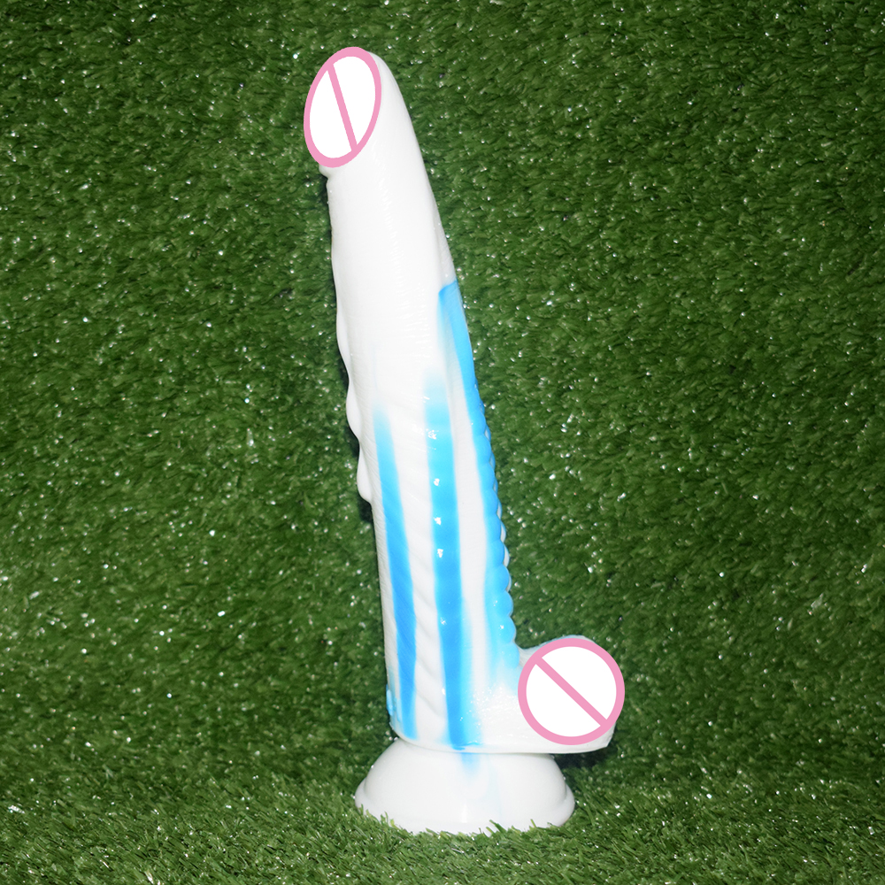 Nuun 10inch Dragonthemed Dildo Gspot Stimulator Fetish Erotic Sex Toy Sharp Bluewhite Long Anal Plug For Women - 7