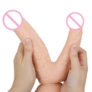 Big Double Headed Dildos Stimulation Of Vagina And Anus Realistic Penis Dual Ended Phallus With Strong Cup Sex Toys For Women