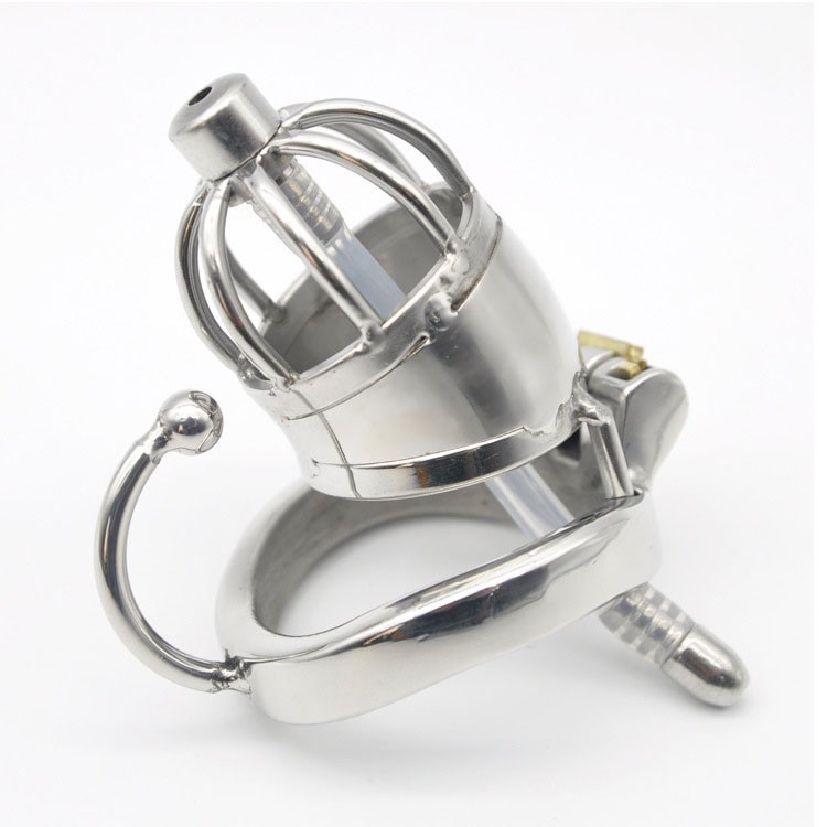 Stainless Steel Male Chastity Device Cock Cage With Arc Ring Catheter Penis Lock Plug Intimate Adult Sex Toy For Men - 3