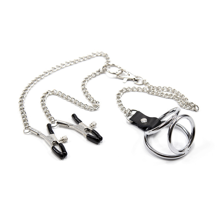 Steel Chastity Cock Ring Erection Aid For Erectile Dysfunction Delay Penis Cage With Nipple Clamps - 3