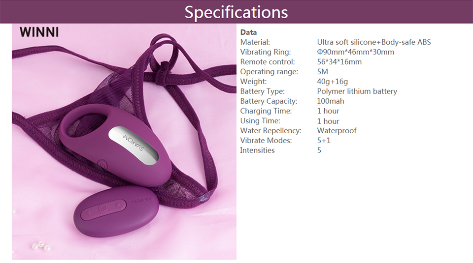 Svakom Rechargeable Silicone Penis Ring Remote Control Cockring Clitoral Stimulator Adult Male Vibrator Sex Toy - 2