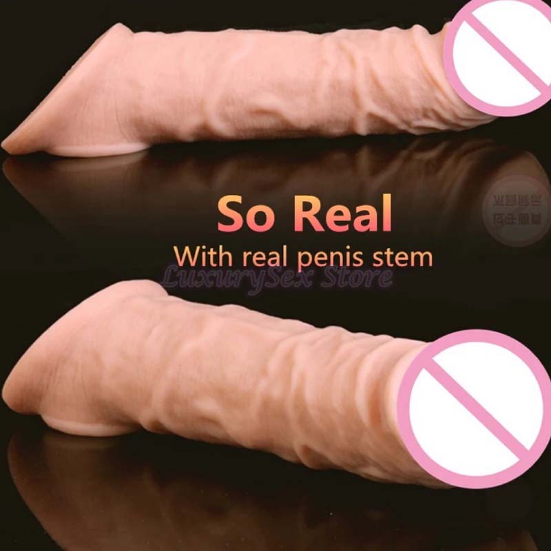 Silicone Penis Sleeve Extender Realistic Male Enhancement Reusable Condom Sex Toy Cock Enlargement Accessory - 4