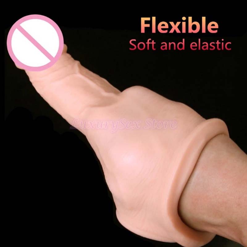 Silicone Penis Sleeve Extender Realistic Male Enhancement Reusable Condom Sex Toy Cock Enlargement Accessory - 3