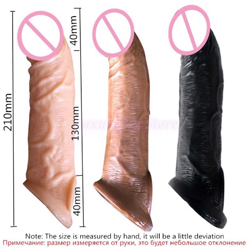 Silicone Penis Sleeve Extender Realistic Male Enhancement Reusable Condom Sex Toy Cock Enlargement Accessory - 2