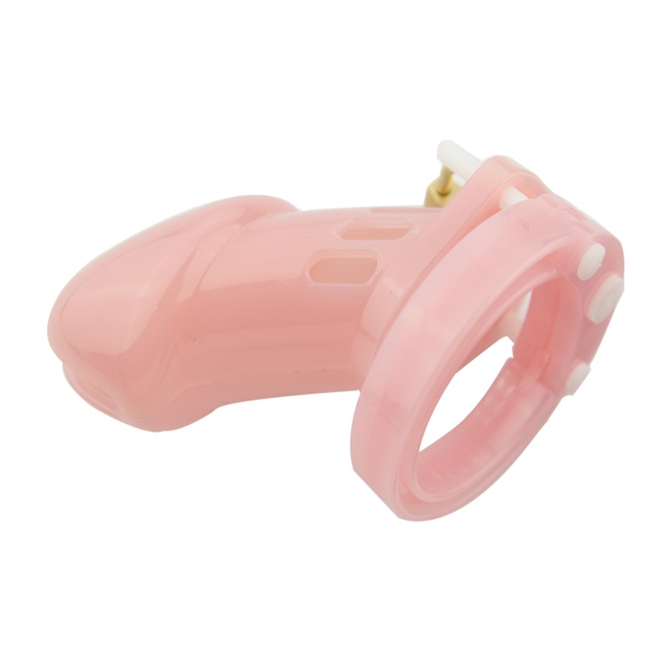 Pink Longsize Male Chastity Cage Fivering Design Plastic Mens Intimate Pleasure Device - 3