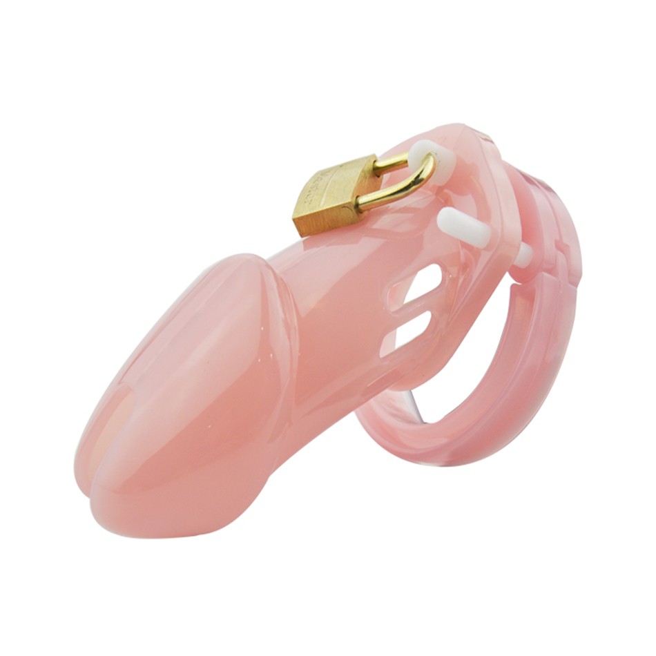Pink Longsize Male Chastity Cage Fivering Design Plastic Mens Intimate Pleasure Device - 1