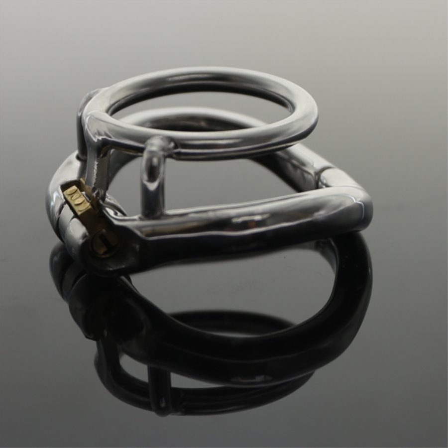 Stainless Steel Double Chastity Cock Ring Penis Locking Scrotum Stretcher For Training Exercise C120 - 7