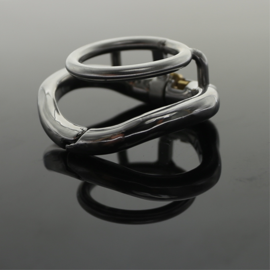 Stainless Steel Double Chastity Cock Ring Penis Locking Scrotum Stretcher For Training Exercise C120 - 6