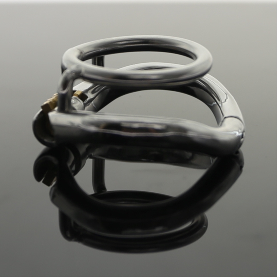 Stainless Steel Double Chastity Cock Ring Penis Locking Scrotum Stretcher For Training Exercise C120 - 5