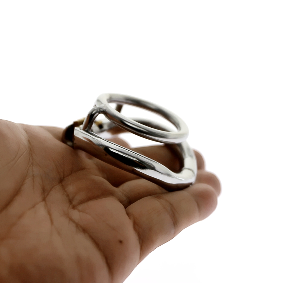 Stainless Steel Double Chastity Cock Ring Penis Locking Scrotum Stretcher For Training Exercise C120 - 1