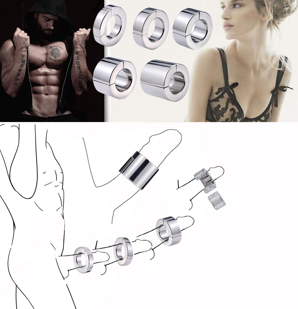 Stainless Steel Magnetic Lock Scrotum Pendant Testis Weight Ball Stretcher Mens Sexual Enhancer Cock Ring Toy - 3