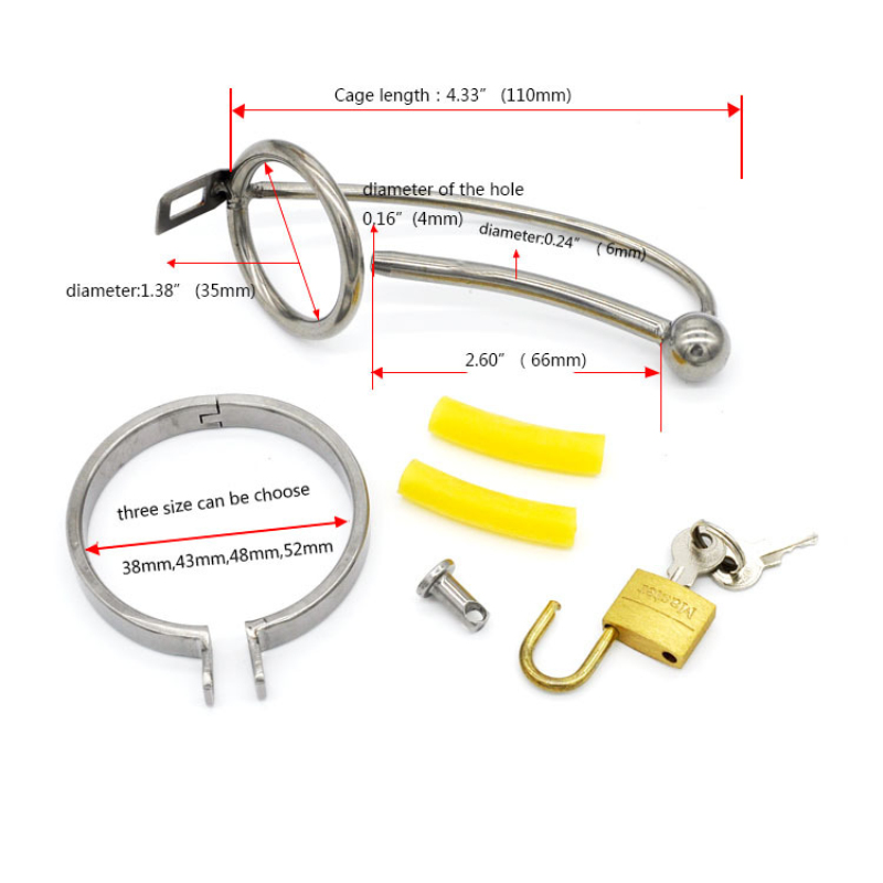 Male Chastity Device With Urethral Sound 4 Adjustable Rings Fetish Metal Sex Toy Catheter Insertion Cage G103 - 6