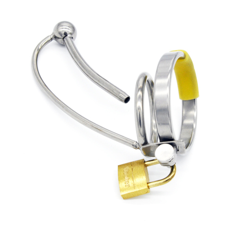 Male Chastity Device With Urethral Sound 4 Adjustable Rings Fetish Metal Sex Toy Catheter Insertion Cage G103 - 3