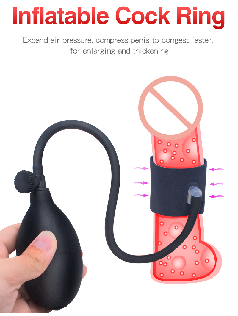 Inflatable Penis Pump Adjustable Cock Ring Erection Enhancer Testicle Rings Scrotum Sleeve Erotic Male Masturbation Sex Toys - 1