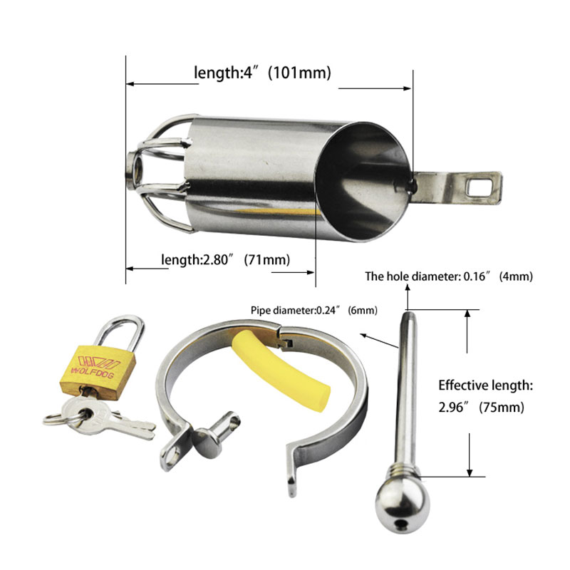 Male Chastity Cage Stainless Steel Virginity Lock Antimasturbation Penis Protection Device With Urethral Catheter - 2