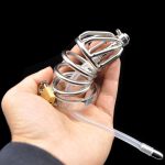 Metal Chastity Cage Cock Rings Penis Bondage Locks Sex Toys For Men Stainless Steel Male Device With Urethral Catheter
