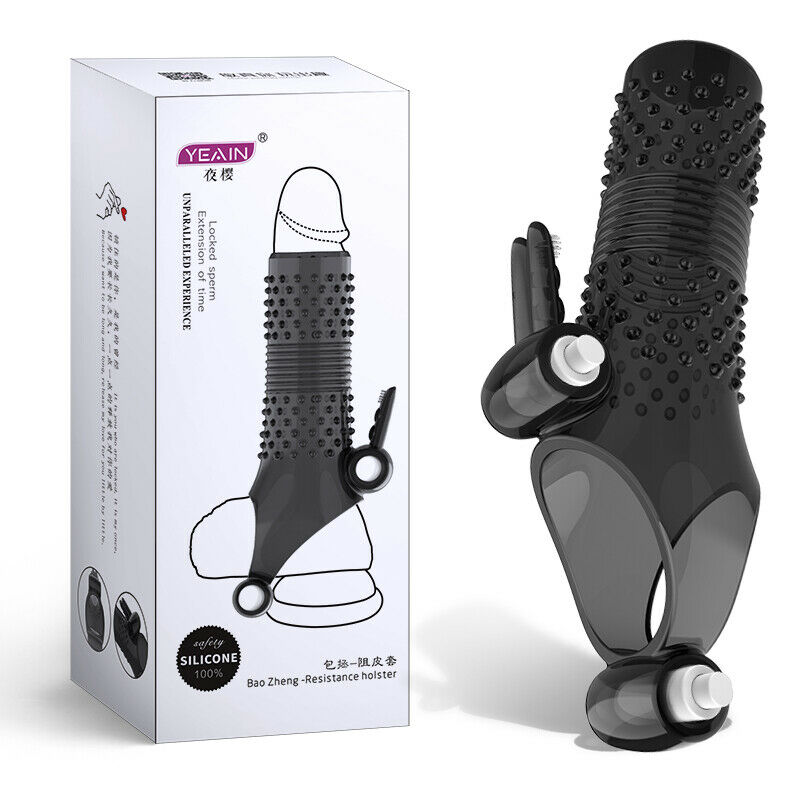 Reusable Double Vibrator Penis Sleeve Cock Enlargement Condom For Men Adult Intimate Sex Toy - 10