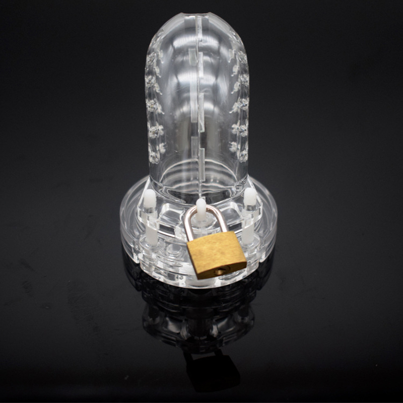 Male Chastity Device Breathable Plastic Cock Cage Various Sizes Secure Brass Lock Intimate Adult Sex Toy - 24