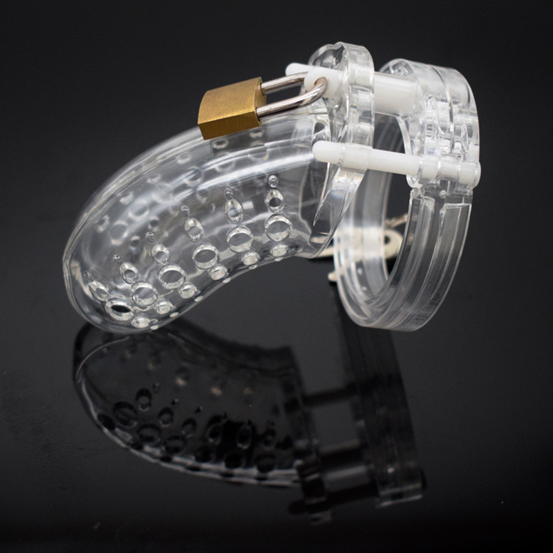Male Chastity Device Breathable Plastic Cock Cage Various Sizes Secure Brass Lock Intimate Adult Sex Toy - 22