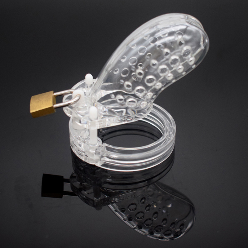 Male Chastity Device Breathable Plastic Cock Cage Various Sizes Secure Brass Lock Intimate Adult Sex Toy - 19