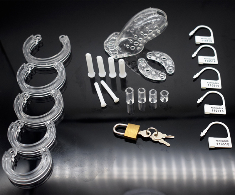 Male Chastity Device Breathable Plastic Cock Cage Various Sizes Secure Brass Lock Intimate Adult Sex Toy - 18
