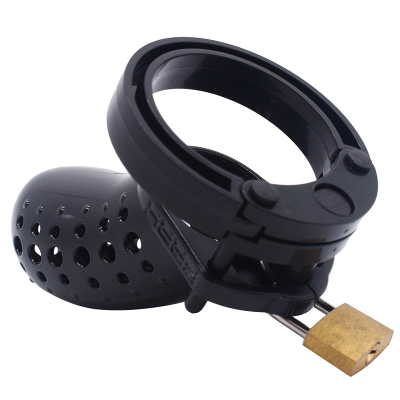 Male Chastity Device Breathable Plastic Cock Cage Various Sizes Secure Brass Lock Intimate Adult Sex Toy - 15
