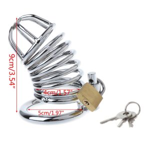Prison Bird Male Stainless Steel Cock Cage Penis Ring Chastity Device Catheter With Stealth Lock Adult Sex Toy - 2