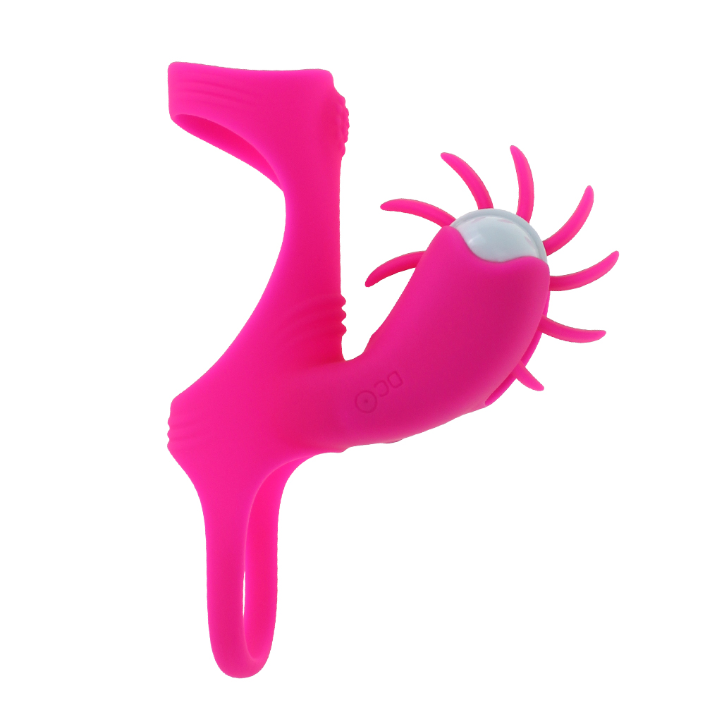 Silicone Penis Ring Vibrator Oral Sex Stimulator Couples Clitoral Pleasure Toy Rotating Tongue Lick Cock Rings For Men - 7