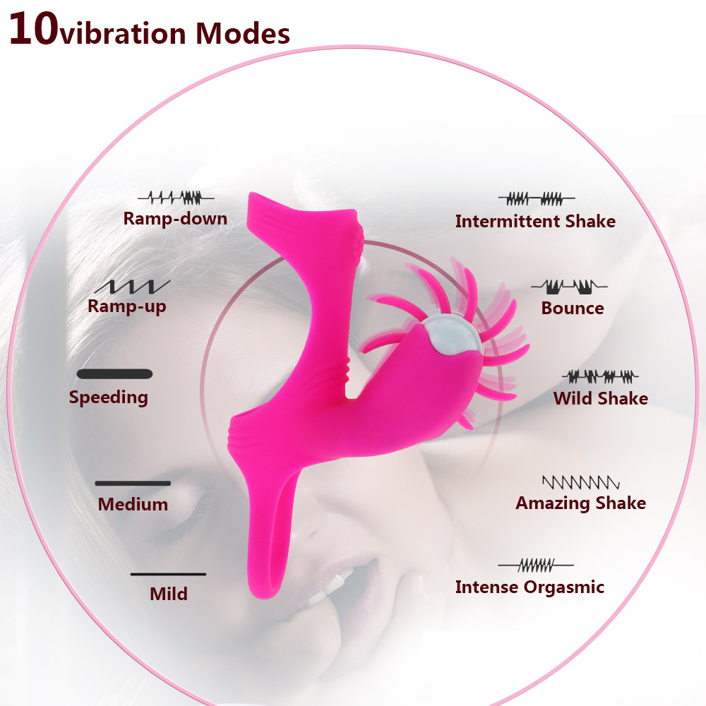 Silicone Penis Ring Vibrator Oral Sex Stimulator Couples Clitoral Pleasure Toy Rotating Tongue Lick Cock Rings For Men - 6