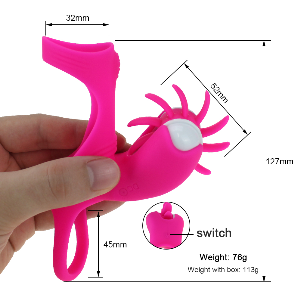 Silicone Penis Ring Vibrator Oral Sex Stimulator Couples Clitoral Pleasure Toy Rotating Tongue Lick Cock Rings For Men - 4