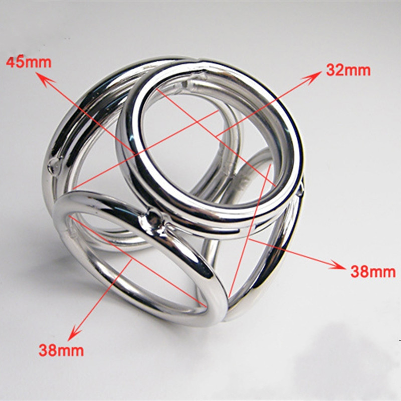 Mens Stainless Steel 4hole Endurance Ring Penis And Scrotum Lock Adult Male Pleasure Toy J7126 - 2