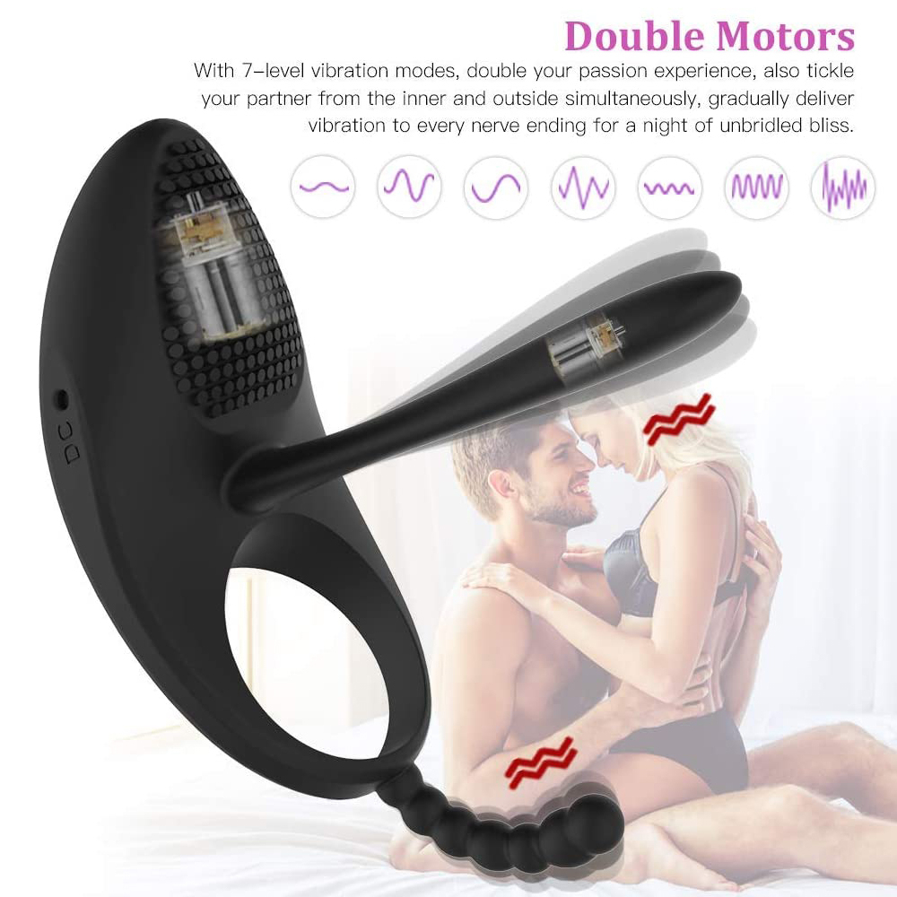 Waterproof Silicone Penis Ring Vibrator With 7 Modes Rechargeable Anal Clitoral Stimulation Sex Toy - 4