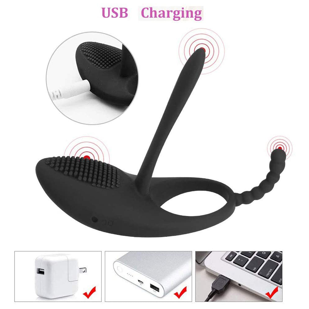 Waterproof Silicone Penis Ring Vibrator With 7 Modes Rechargeable Anal Clitoral Stimulation Sex Toy - 3