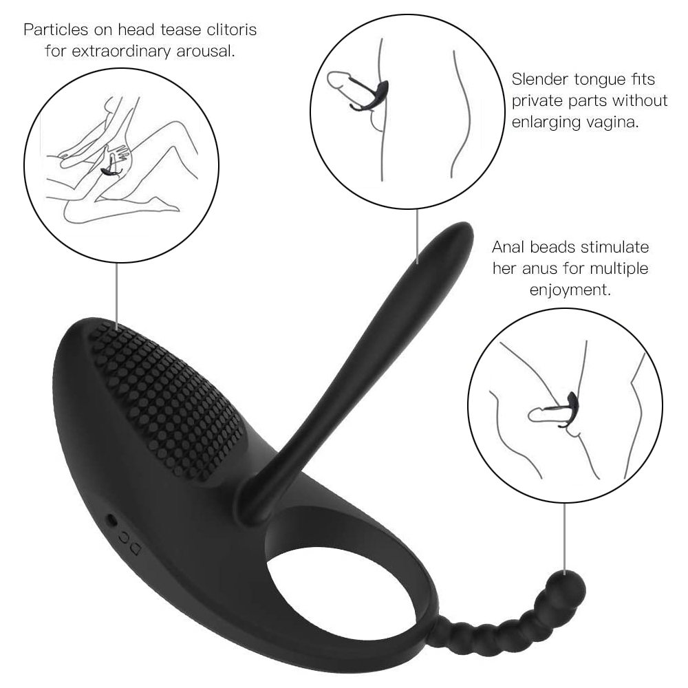 Waterproof Silicone Penis Ring Vibrator With 7 Modes Rechargeable Anal Clitoral Stimulation Sex Toy - 2