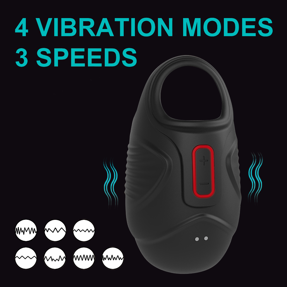 Male Vibrating Chastity Cage Scrotum Ball Stretcher Delay Training Penis Ring Adult Sex Toy - 2