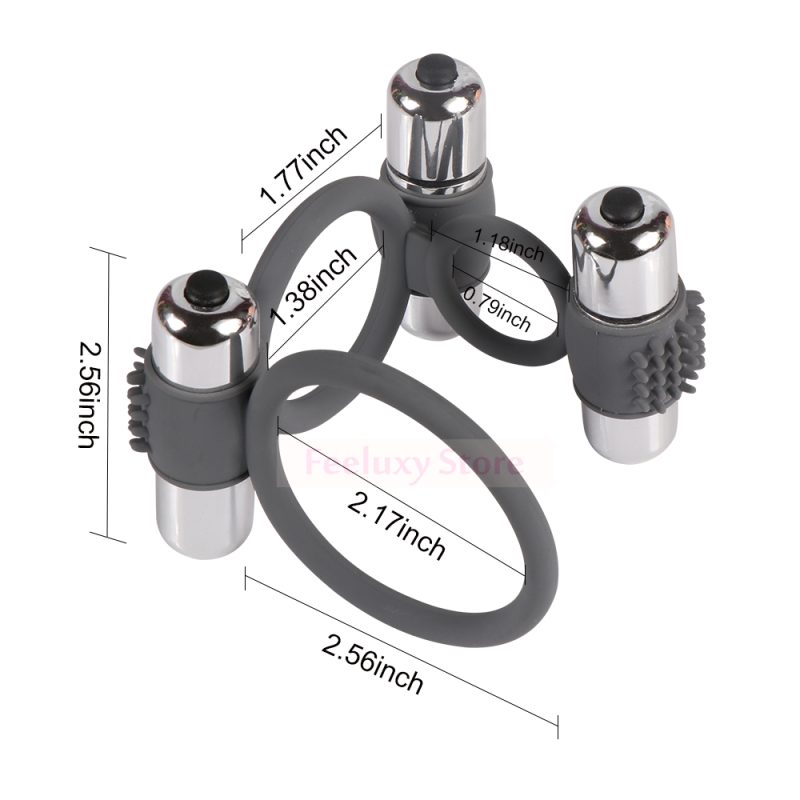 Triple Cock Ring Vibrating Bullet For Male Sperm Delay Penis Rings Men Sex Toys Massage Silicone Vibrator - 2